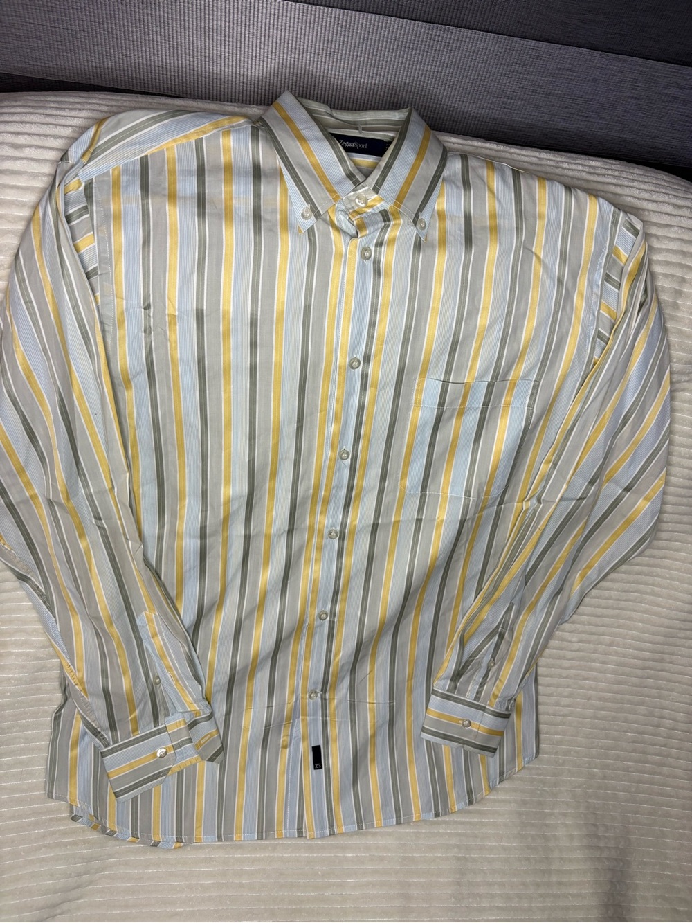 Zegna Sport Ermenegildo Zegna Striped Button Down Shirt Mens XL Yellow Blue NWOT